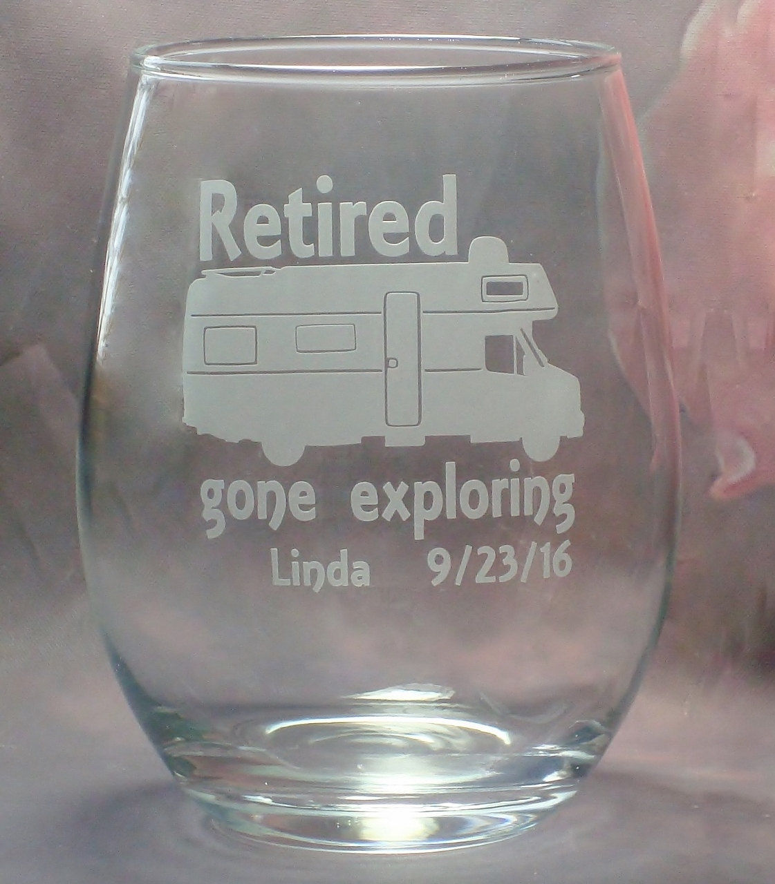 Retirement Gifts | Retired Gifts for Retirement Co Worker Gift | RV Motor home Gone Exploring | 21 oz. Stem Less Wine Glass | Motor Home