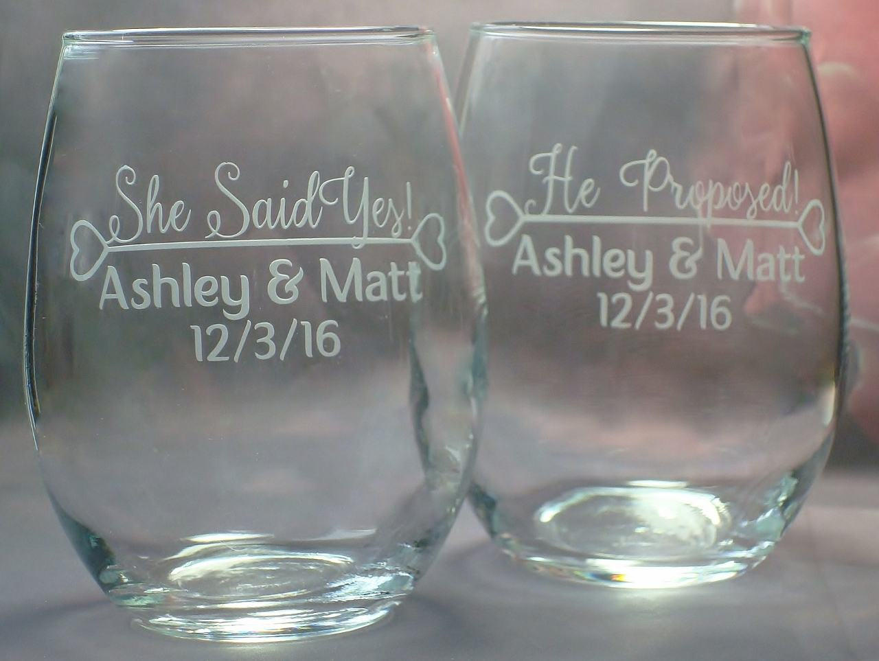 Personalized Engaged Couple Gift Proposal Wine Glasses Engagement Gift stemless wine glasses