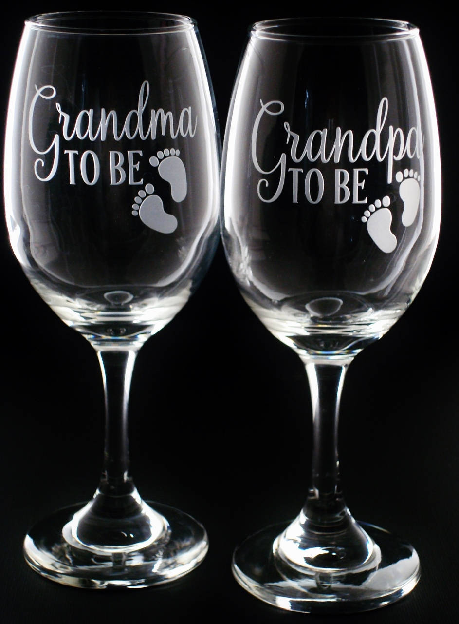 Grandparent Gifts Grandma Grandpa To Be Pregnancy Reveal Baby Footprint Wine Glass Set