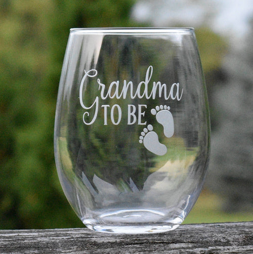 Grandma To Be Pregnancy Reveal Stem Less Wine Glass
