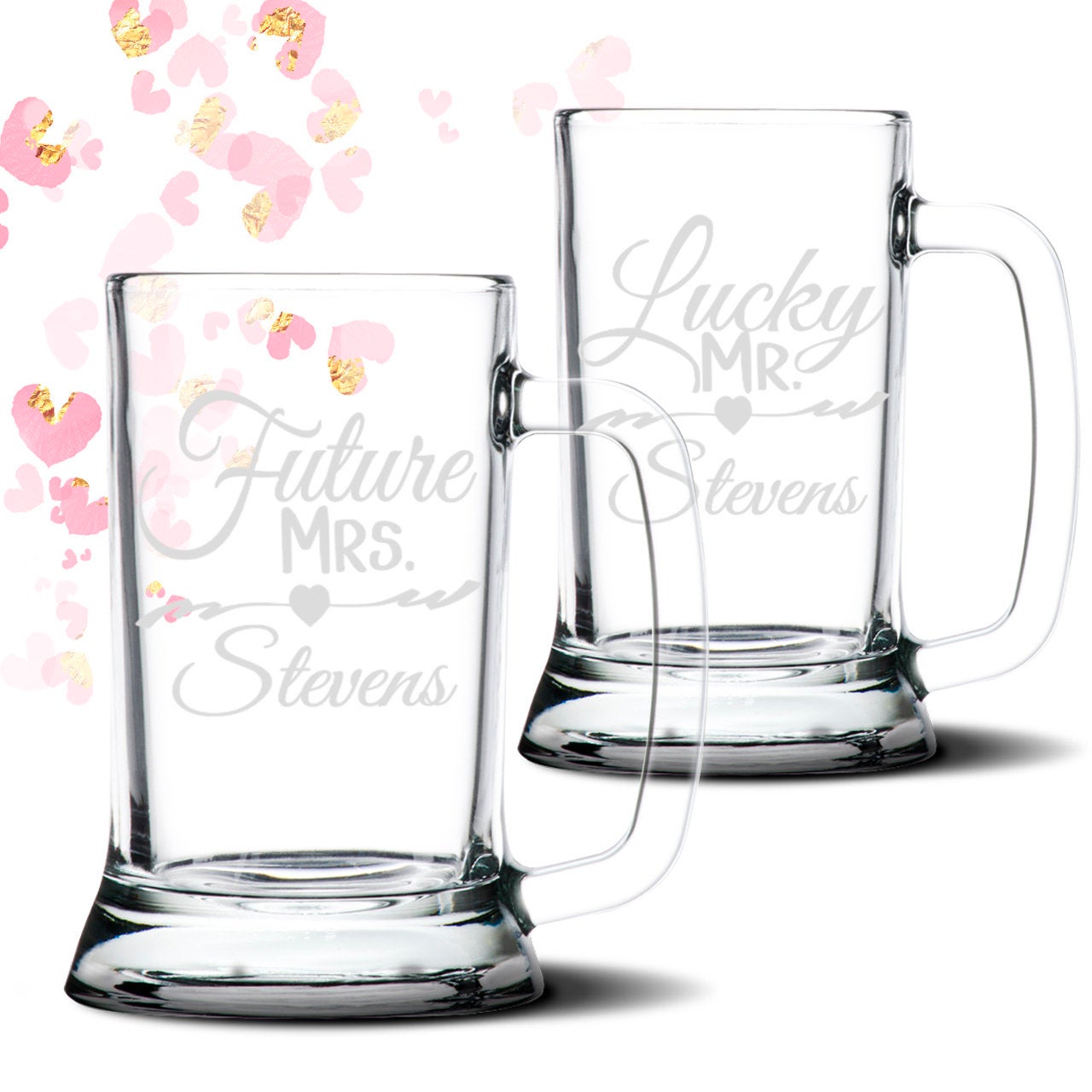 Personalized Future Mrs Lucky Mr 16 oz Glass Beer Mug Stein Engagement Gift Beer Lover Gift Engaged couple gift