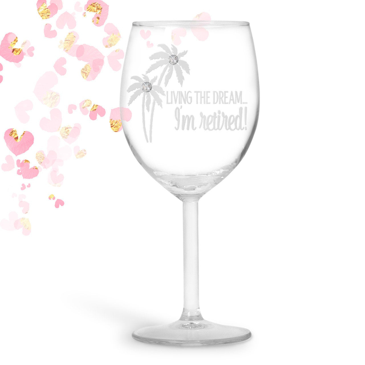 Personalized Retirement Gift - Living the Dream - I'm Retired 14 oz stem wine glass Retirement Wine Glass Gift Life Career