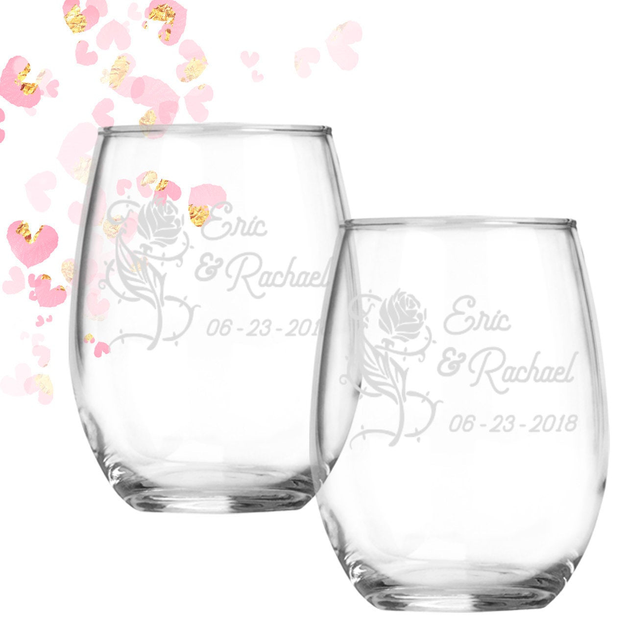 Forever Rose Personalized stemless wine glasses Engagement Anniversary Wedding Couple Gift for Couple