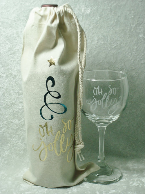Oh So Jolly Christmas Wine Bag and Glass Gift Set Wine Lover Boss Holiday Hostess Gift
