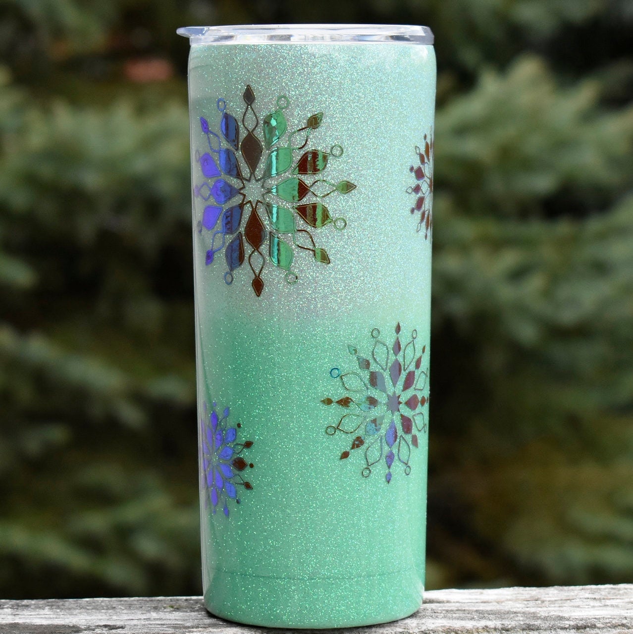 RTS Mandala Mint Ombre Holographic Glitter Tumbler | Gift for Her | Unique Gift | Mandala Design Tumbler