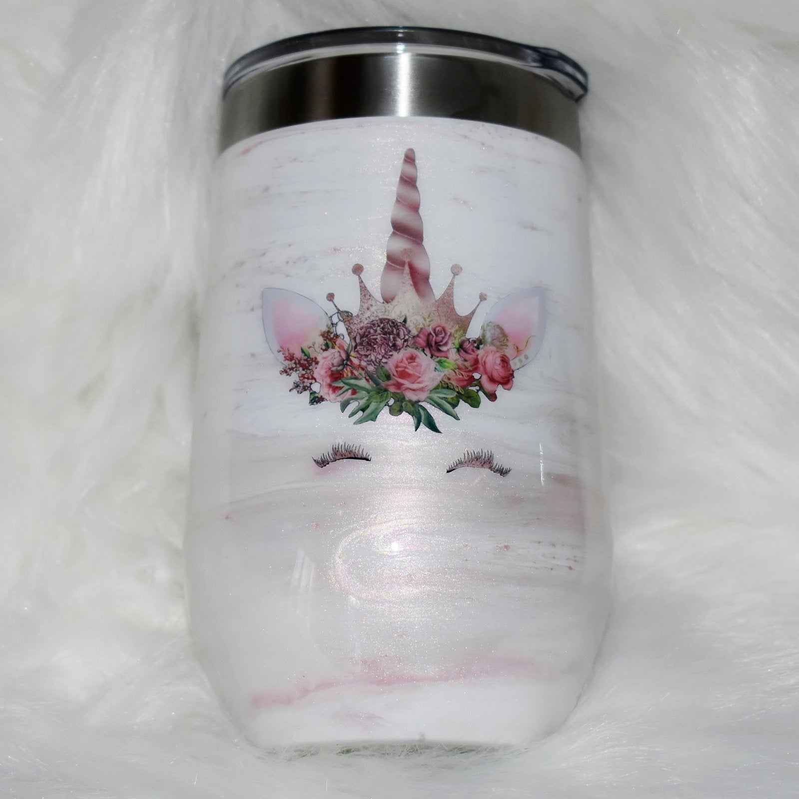RTS Pearl Mica Unicorn stainless steel wine tumbler | pearl glitter tumbler | glitter wine glass | stemless wine glass | wine lover gift