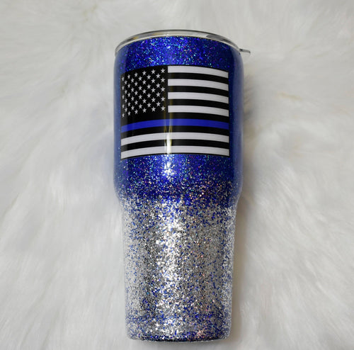 RTS Thin Blue Line Blue Lives Matter 30 oz Tumbler Cups | Police Wife Tumbler | Police Flag | Ready to Ship Gift  | OOAK Stainless Tumbler
