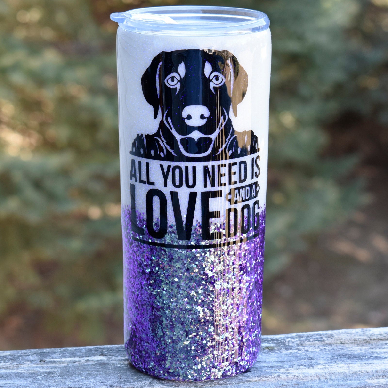 RTS White & Purple 20 oz Glitter Labrador Tumbler | Dog Lover | Lab Glitter Tumbler | Labrador | Stainless Steel Insulated | Pet Lover Gift