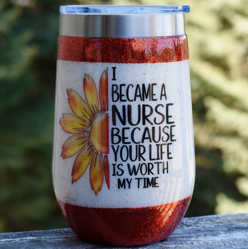 Nurse Theme 16 oz red glitter and mica wine tumbler Graduation Gift for her Wine Lover