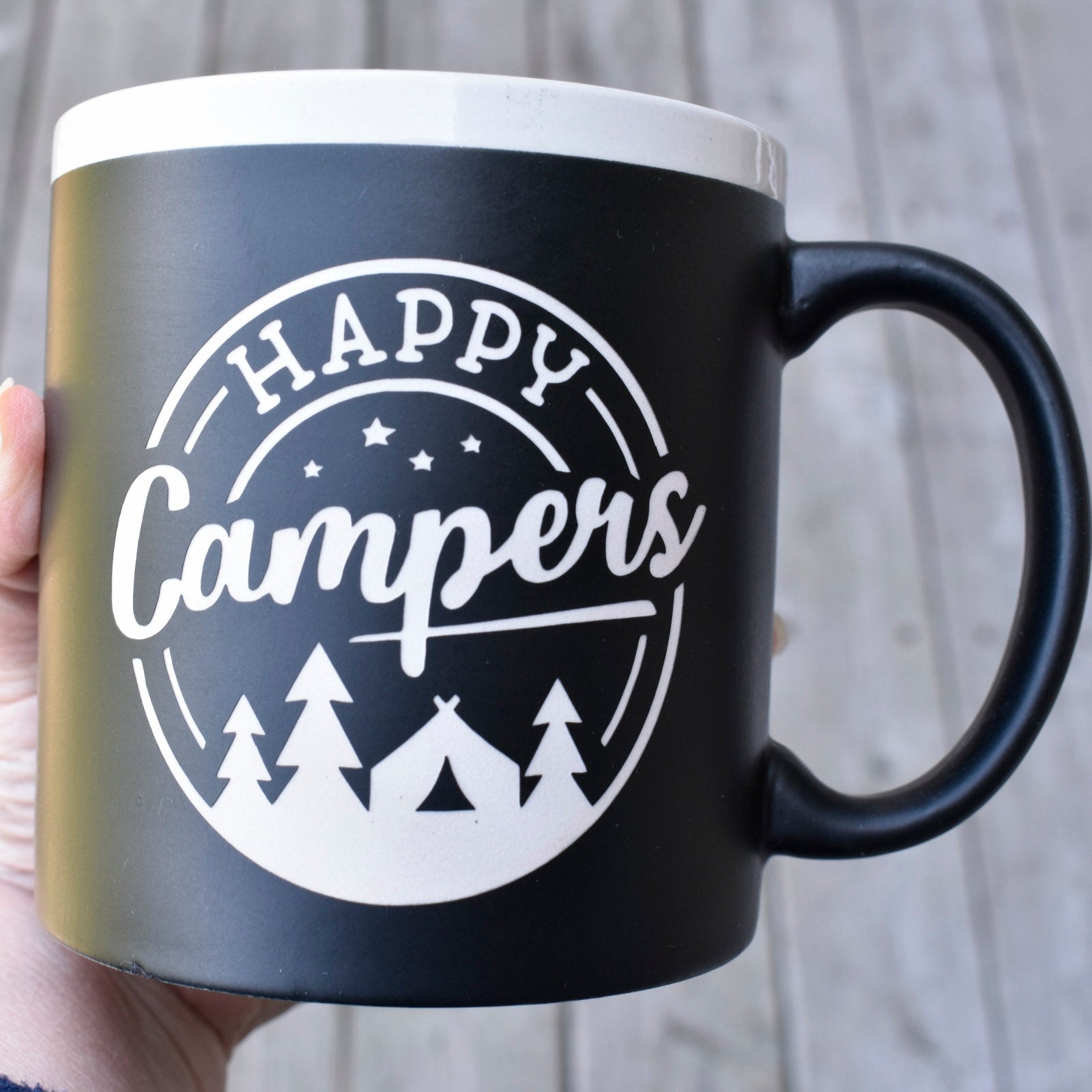 Jumbo Chalkboard Happy Campers Coffee Mug | Message Coffee Mug | Outdoor Lover Gift | Camp Coffee Cup | Camper Mug Gift | Camping Gift