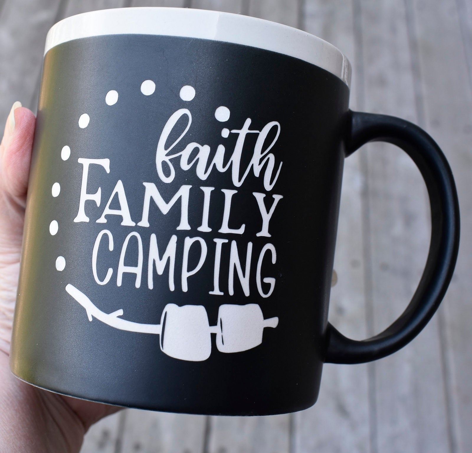 Jumbo Chalkboard Faith Family Camping Coffee Mug | Message Coffee Mug | Birthday Gift | Outdoor Lover Gift | Camp Coffee Cup | Camper Mug