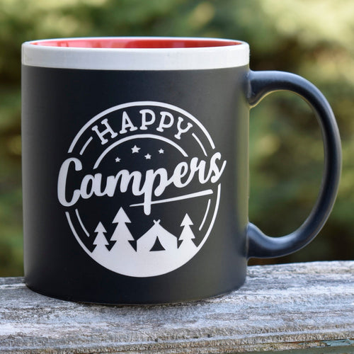 Jumbo Chalkboard Happy Campers Coffee Mug | Message Coffee Mug | Outdoor Lover Gift | Camp Coffee Cup | Camper Mug Gift | Camping Gift