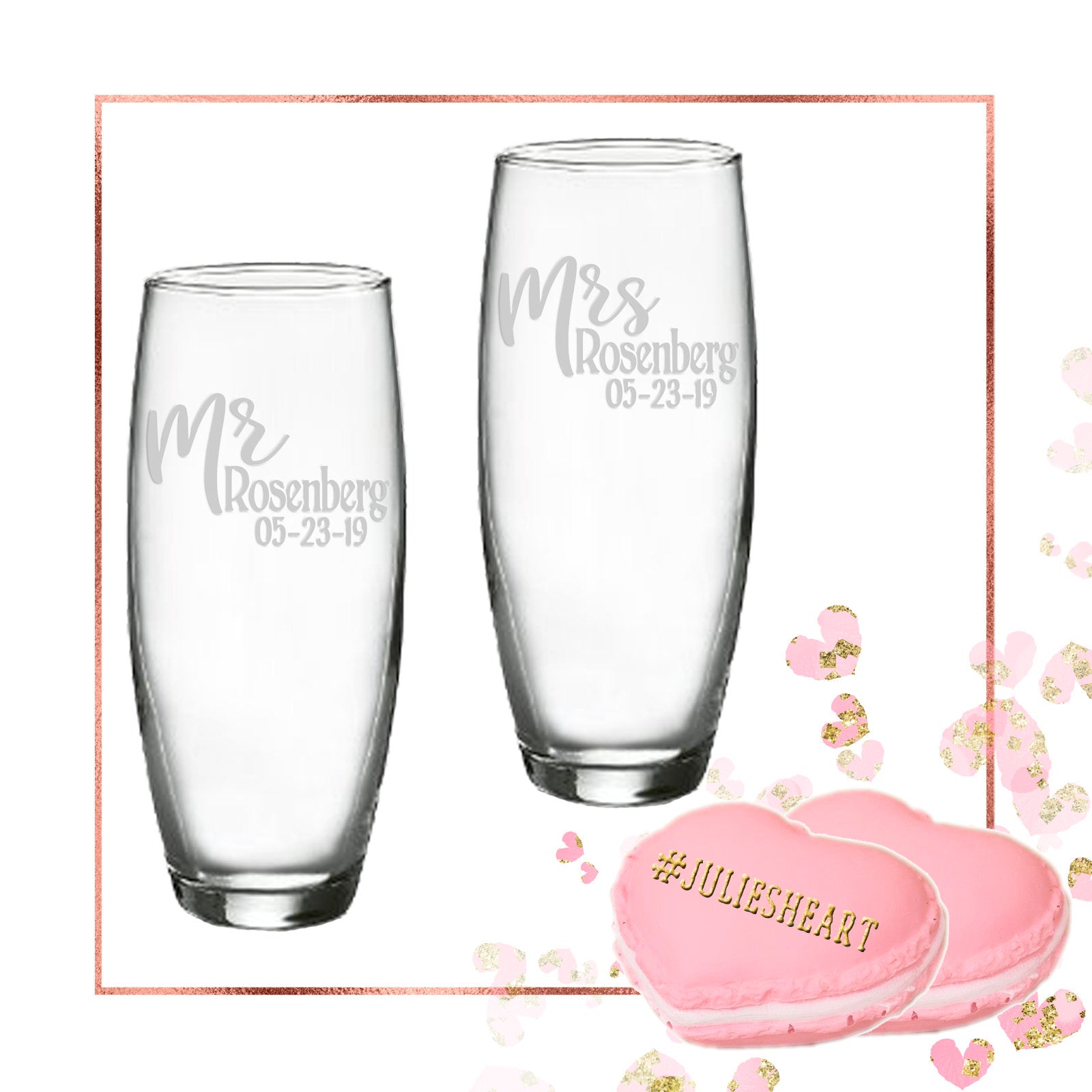 Mr and Mrs Personalized Stemless 9 oz Champagne Flutes | Wedding Toasting Flutes | Bride Groom Gift | Bridal Shower | Wedding Couple Gift