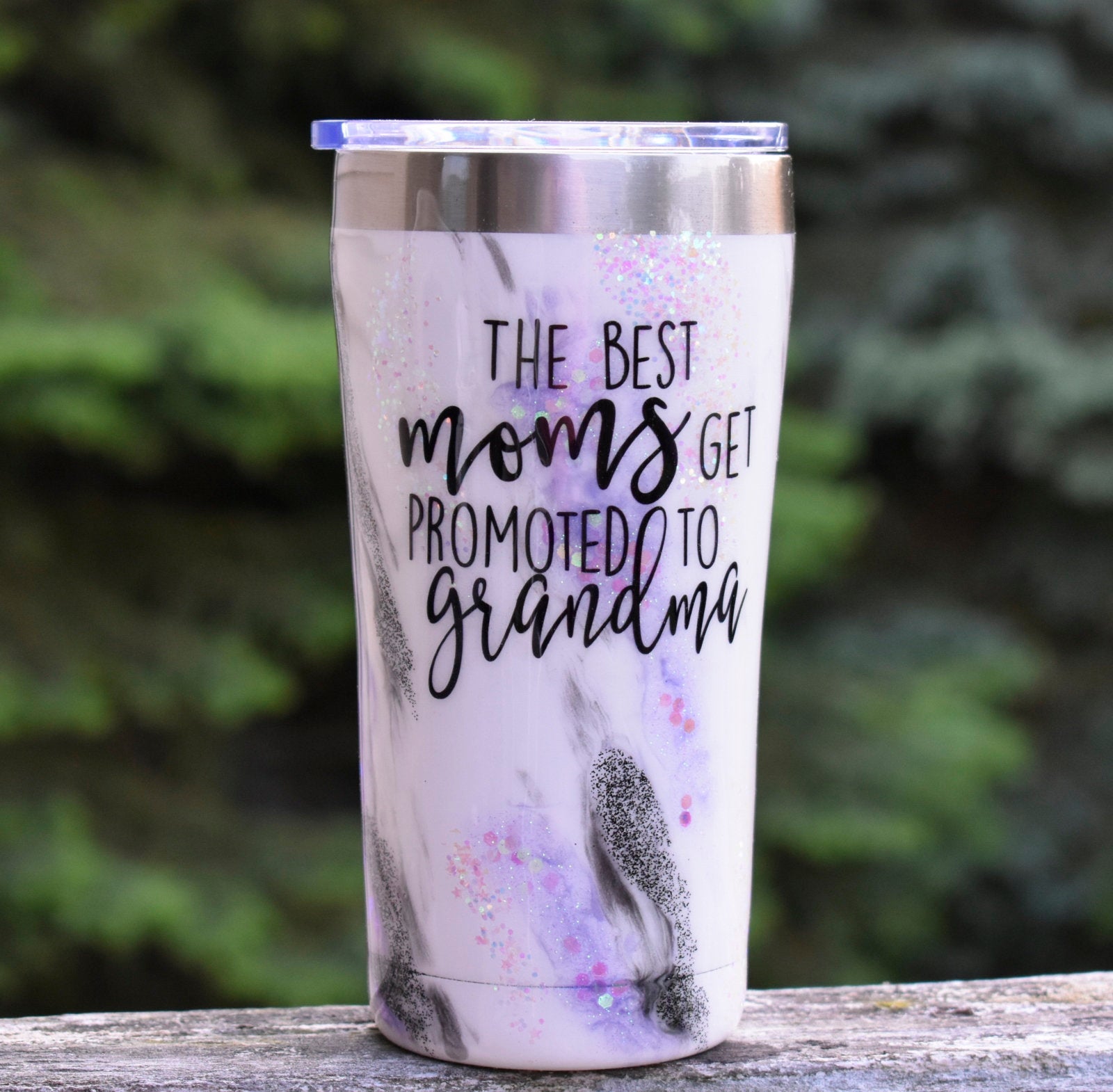 RTS Best Moms Get Promoted to Grandma | Grandma Reveal Glitter Tumbler | Grandma to Be Gift | New Grandma Gift