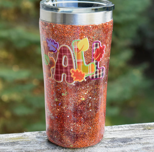 Ready to Ship Fall Autumn Theme 20 oz Glitter Stainless Tumbler Cup