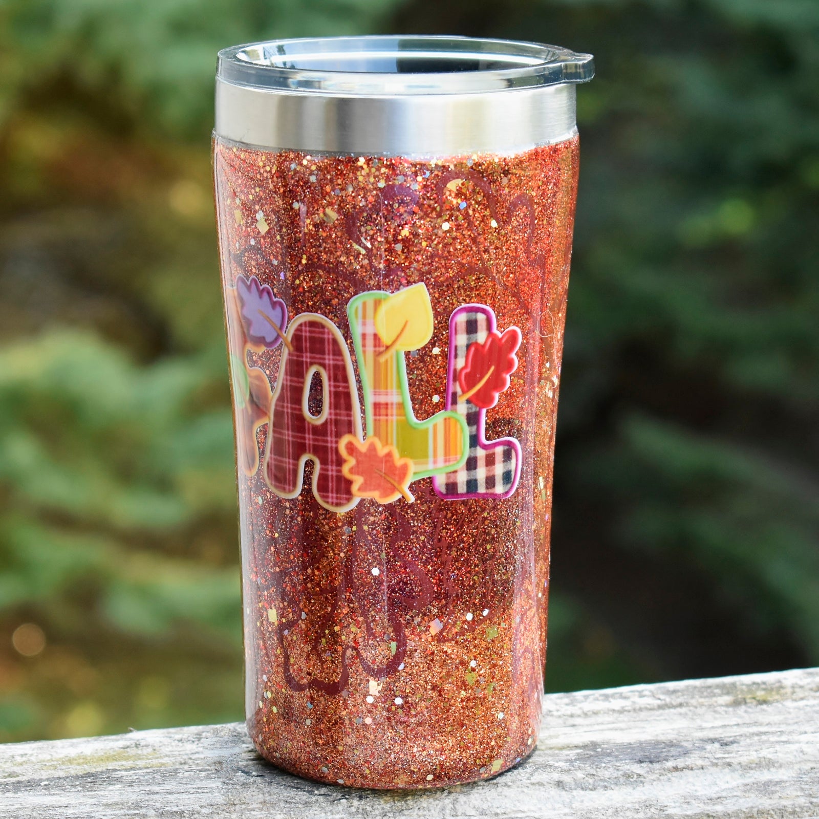 Ready to Ship Fall Autumn Leaves Theme 20 oz Glitter Stainless Tumbler Cup
