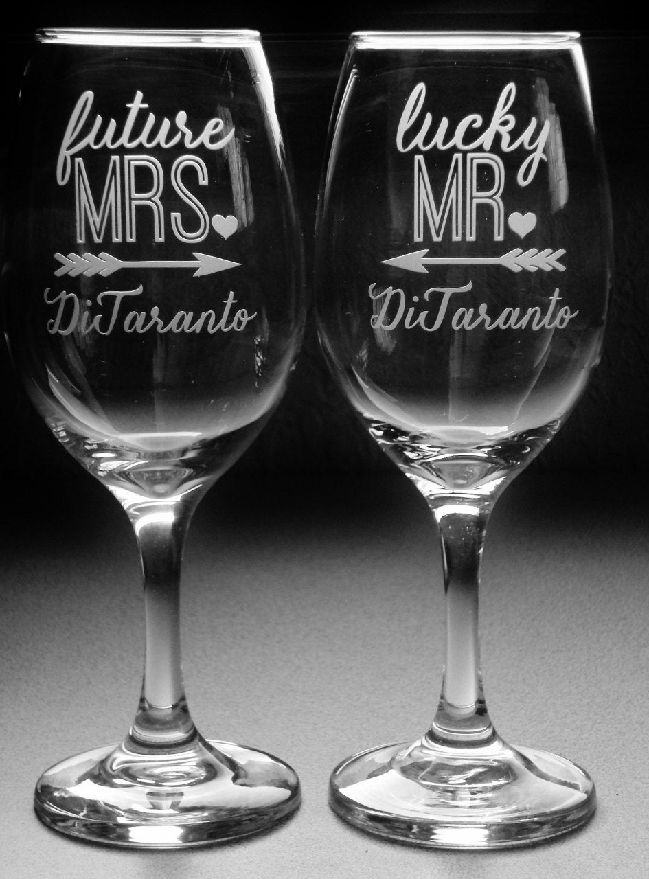 Personalized Future MRS and Lucky MR Engagement Gifts for Couple Bridal Shower Gift Engagement Party Glasses