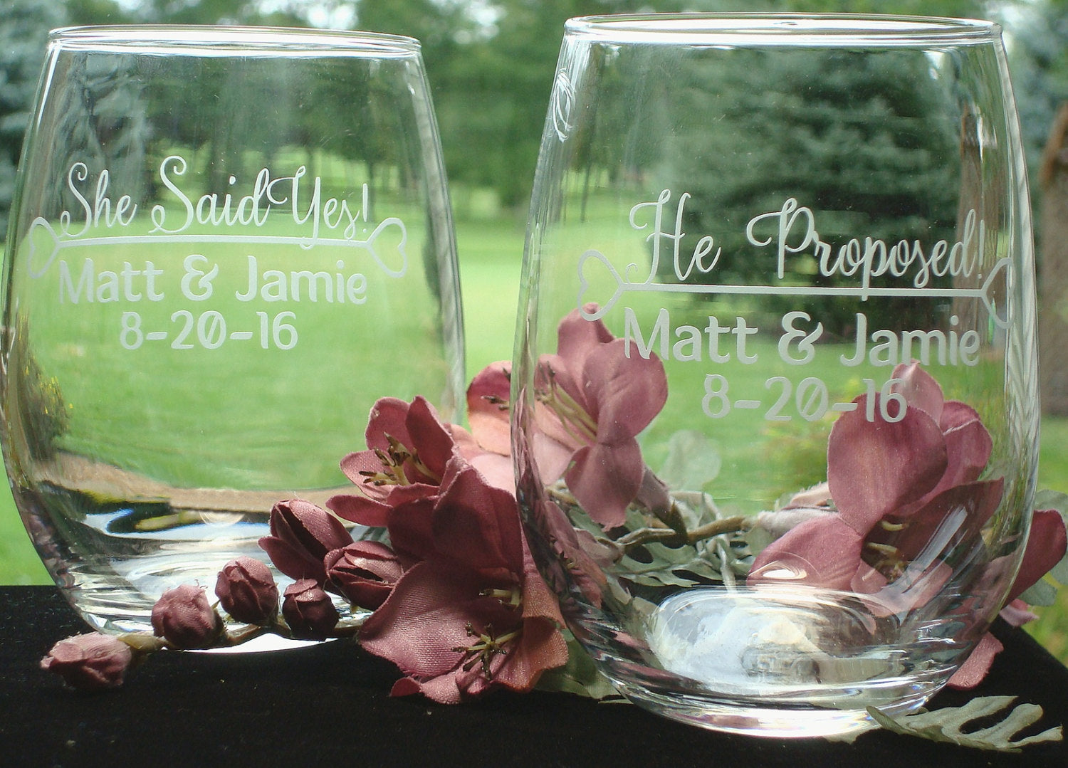 Personalized Engaged Couple Gift Proposal Wine Glasses Engagement Gift stemless wine glasses