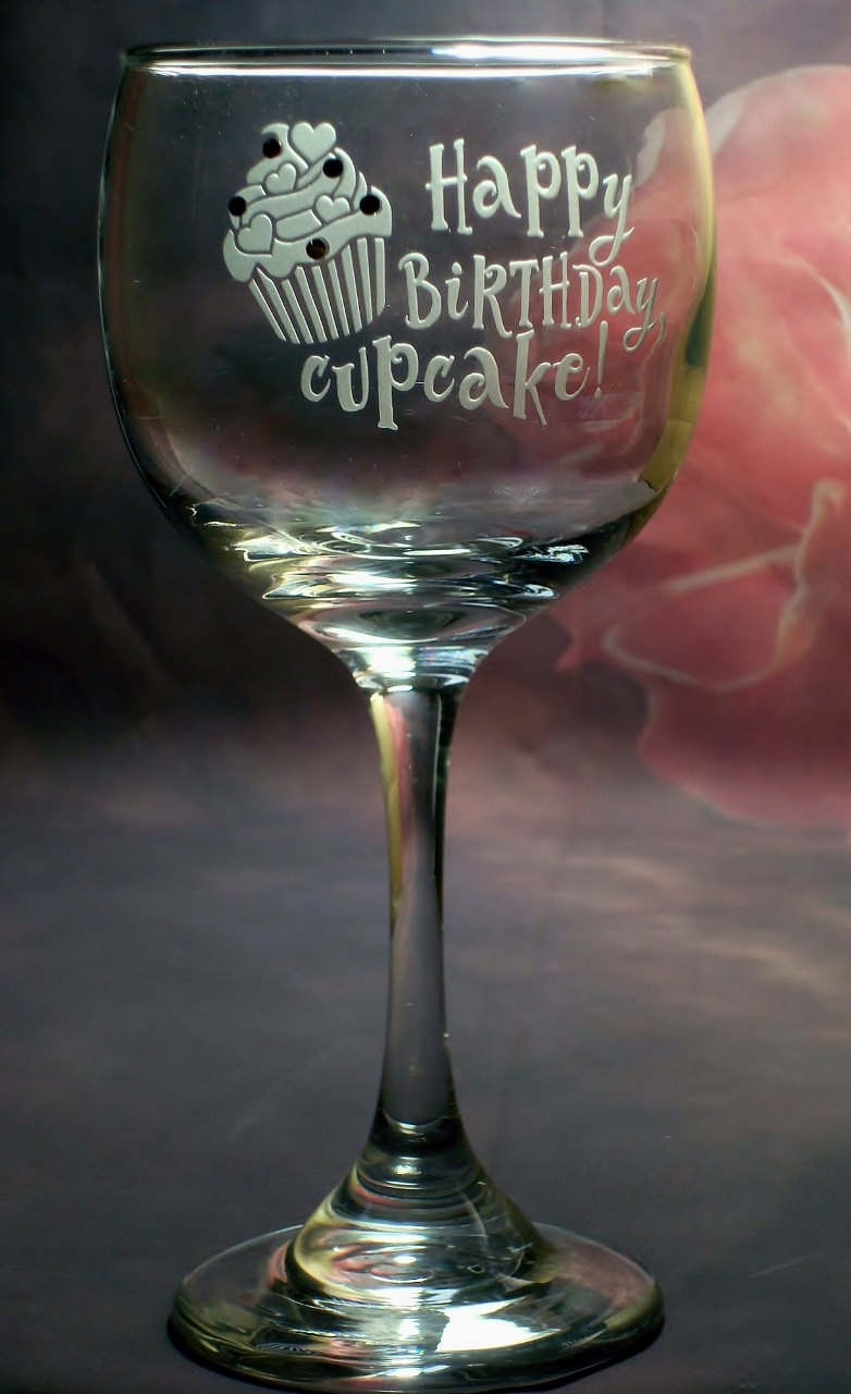 Personalized Happy Birthday Cupcake Wine Glass with Swarovski Sprinkles Girlfriend Birthday Gift for Her