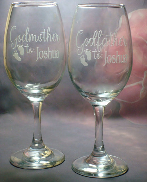 Personalized Godparent Godfather Godmother baby footprint Wine Glass Set Baptism Gift