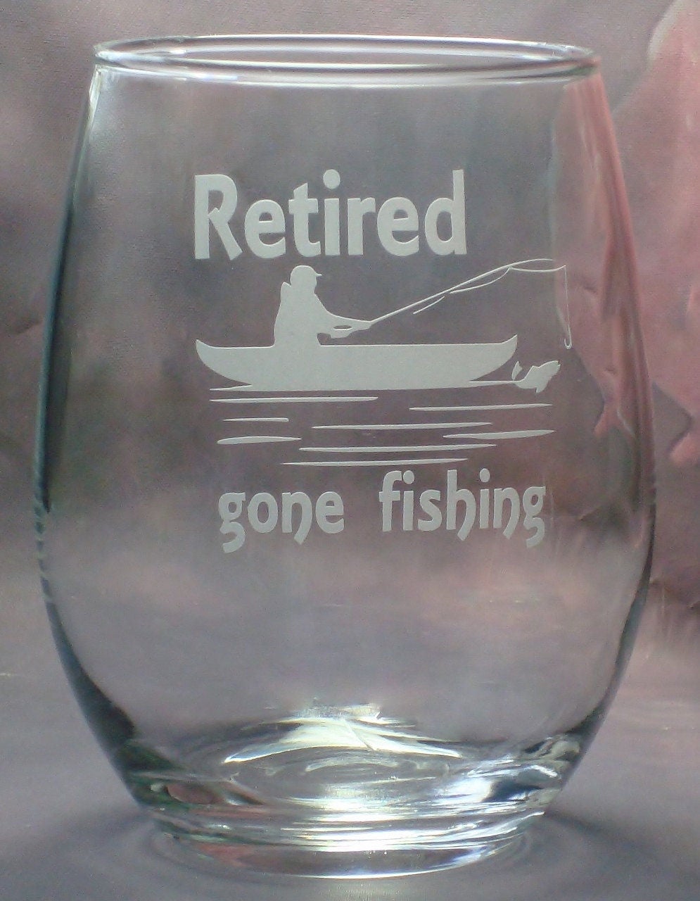 Retirement Gifts | Retired Gifts for Retirement Co Worker Gift Boat Gone Fishing | 21 oz. Stem Less Wine Glass | Fishing Retirement Gift