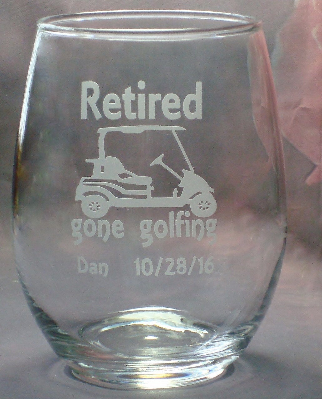 Retirement Gifts | Retired Gifts for Retirement Co Worker Gift | Golf Cart Gone Golfing | 21 oz. Stem Less Wine Glass | Golfing Retirement