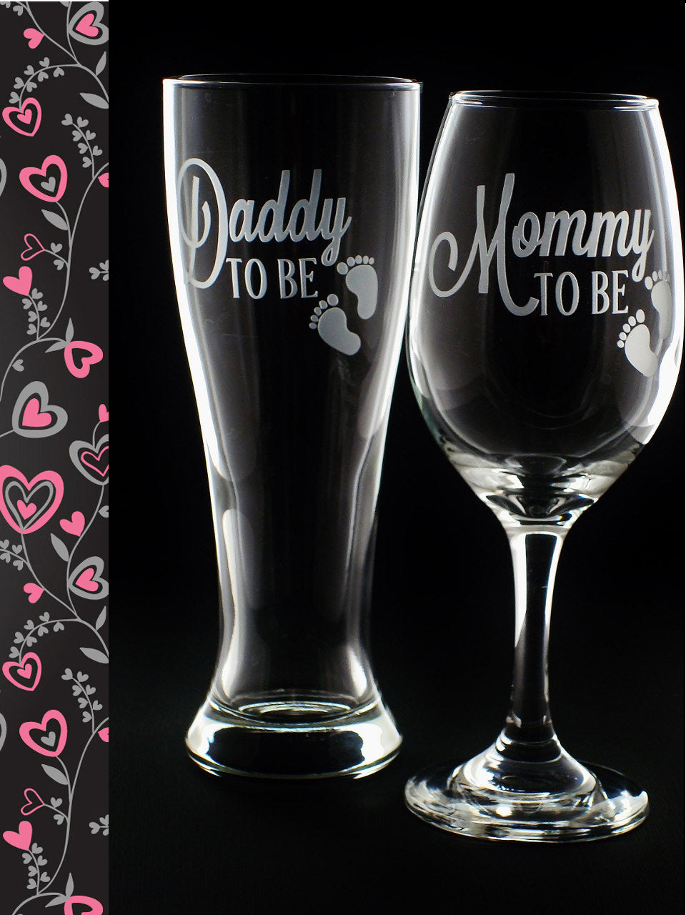Baby Shower Gift Mommy and Daddy To Be Glass Set New Parent Gift