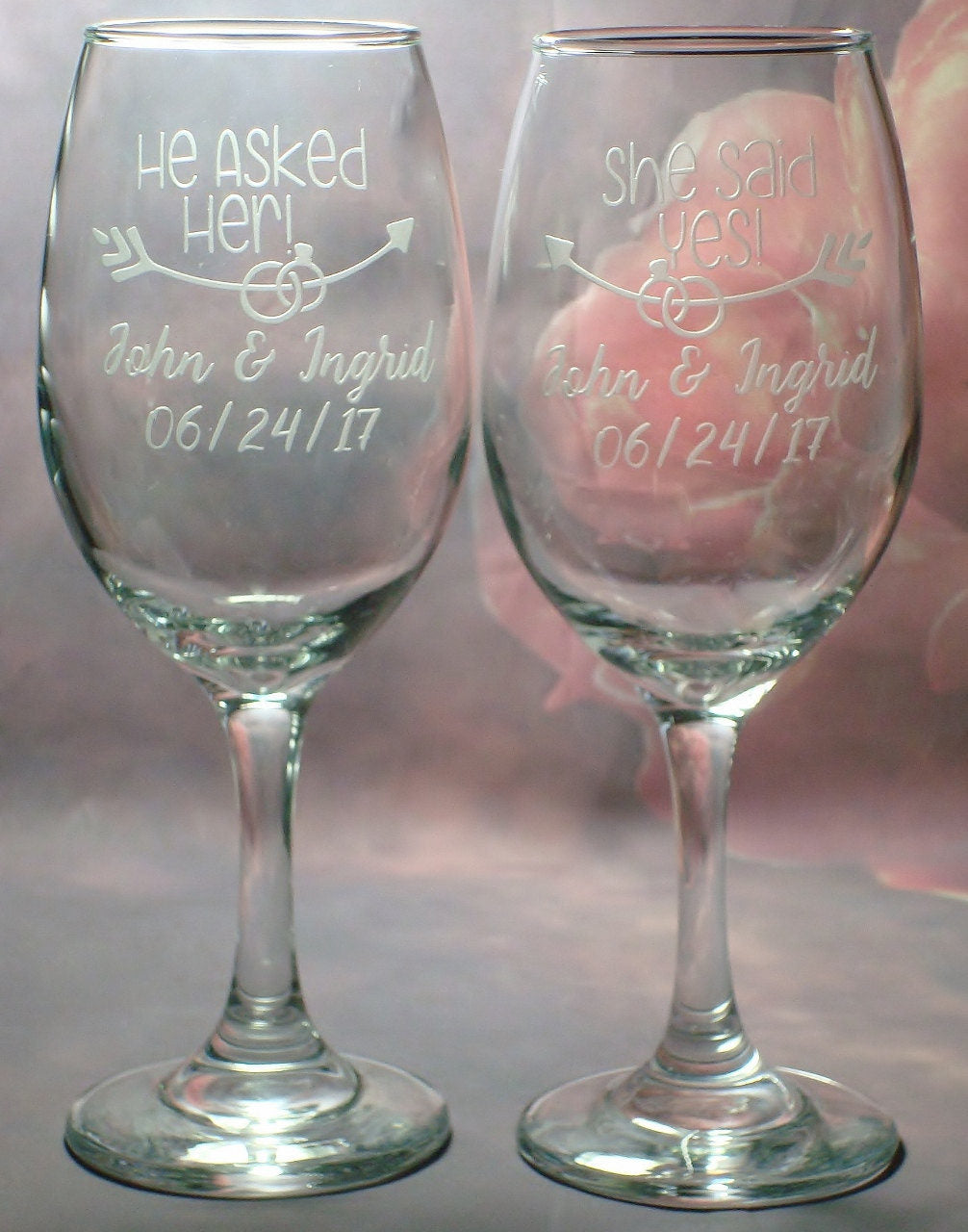 Personalized Engagement Wedding Wine Glass Set He Asked Her She Said Yes Engaged Couple Gift Set Engagement Party Gift