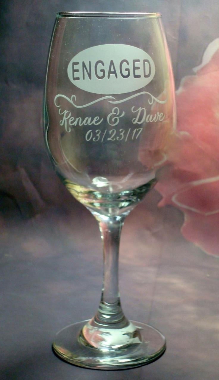 Oval Banner Personalized Engaged Wine Glass Set Engagement Couple Gift Engaged Party Gift