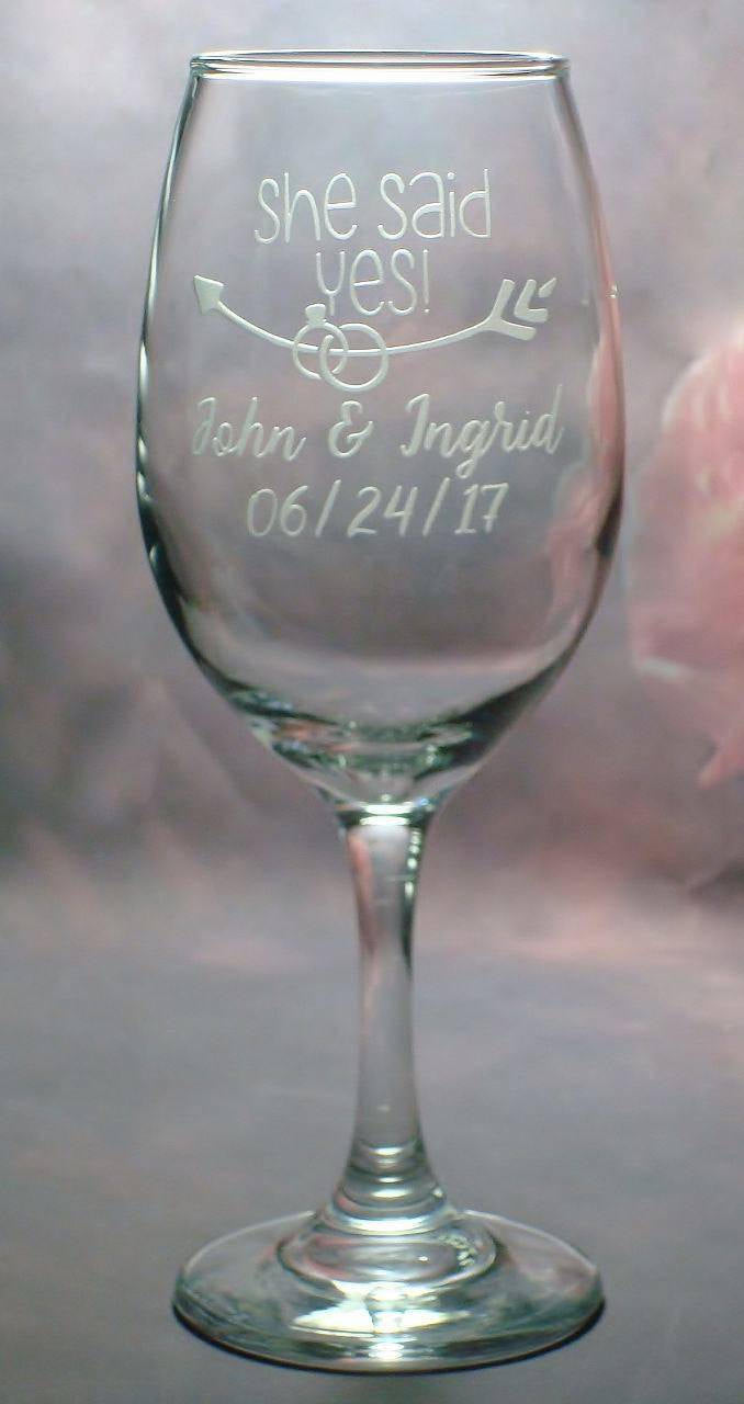 Personalized Engagement Wedding Wine Glass Set He Asked Her She Said Yes Engaged Couple Gift Set Engagement Party Gift