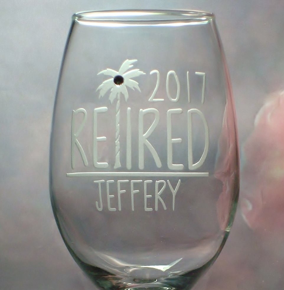 Personalized Tropical Theme Retirement Wine Glass Gift Co Worker Retired Gift