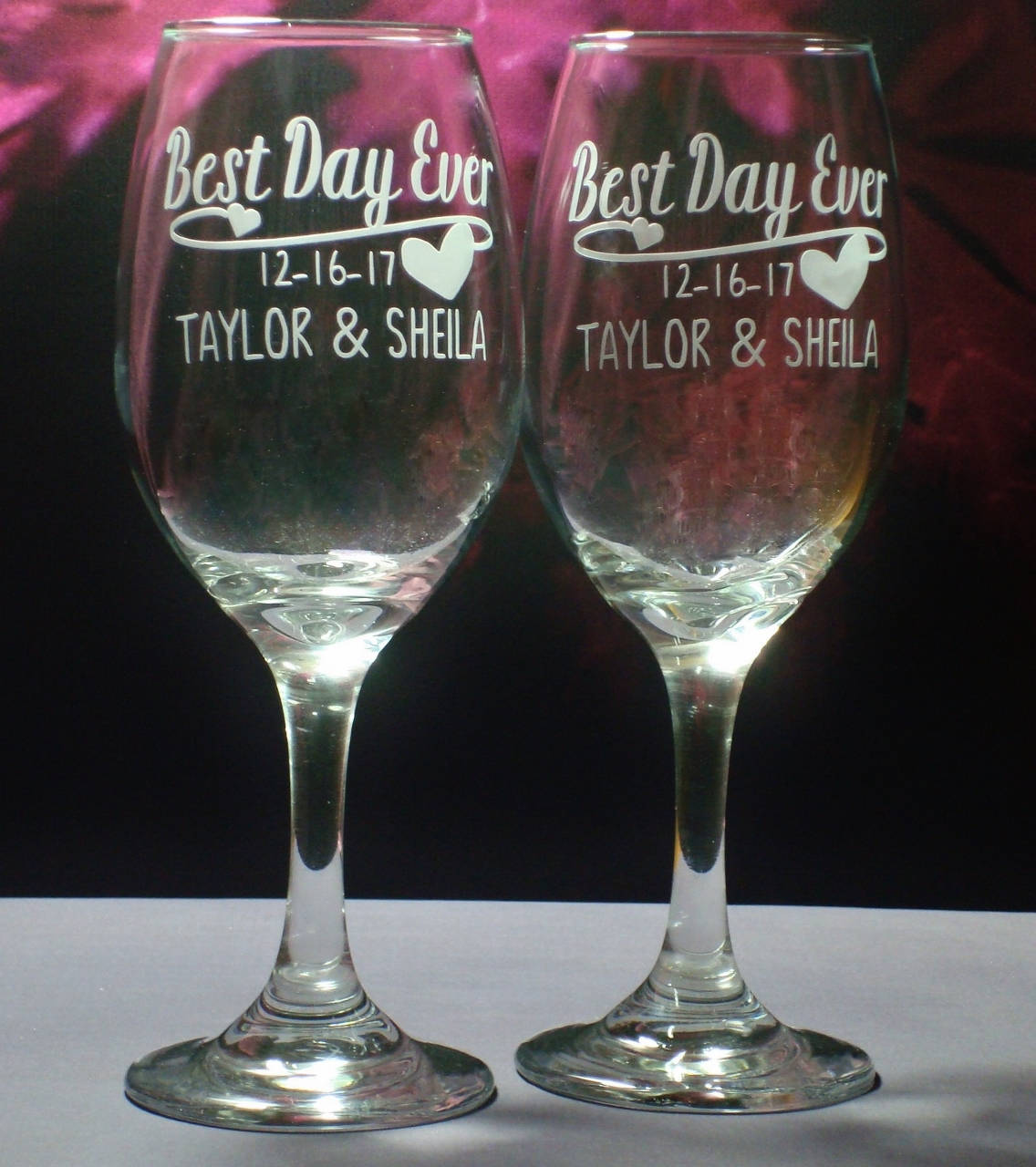 Personalized Wedding or Engagement Gift Best Day Ever 13 oz Wine Glasses | Engagement Gift | Wedding Couple Gift | Bridal Shower Glass Set