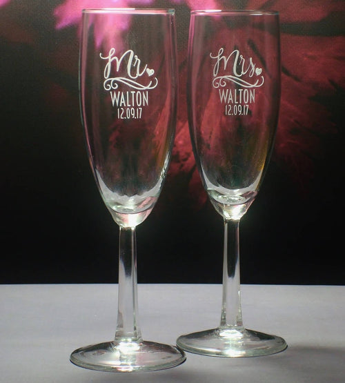 Mr. and Mrs. Champagne Toasting Flute Set | Personalized Champagne Flutes | Mr. and Mrs. Gift | Wedding Couple Gift | Toast Glasses