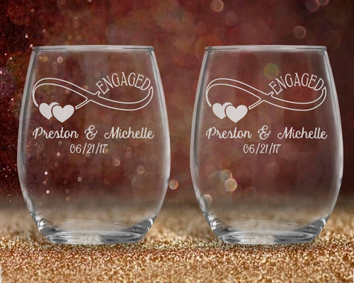 Personalized Engagement Gifts for Couple Personalized Set of Wine Glasses Infinity Couple Engagement Gift