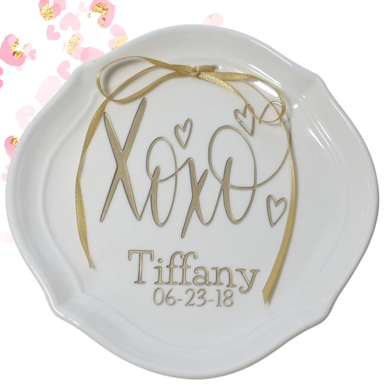 Personalized XOXO Bridesmaid Gold or Rose Gold Ring Dish Gift for Her Wedding Party Gift