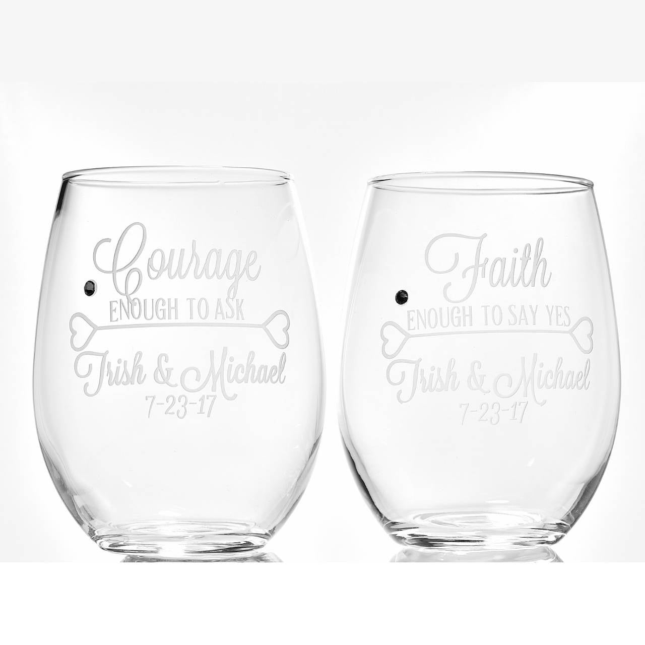 Unique Wedding Couple Gift | Courage Faith Wedding Gift | Wedding Stemless Glasses | Personalized Wedding Gift | Custom Gift Bride Groom
