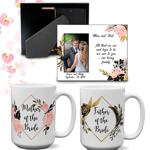 Personalized Parent Wedding Gift Thank You Set Wedding Frame Mother Father of the Bride Groom Mug Cup