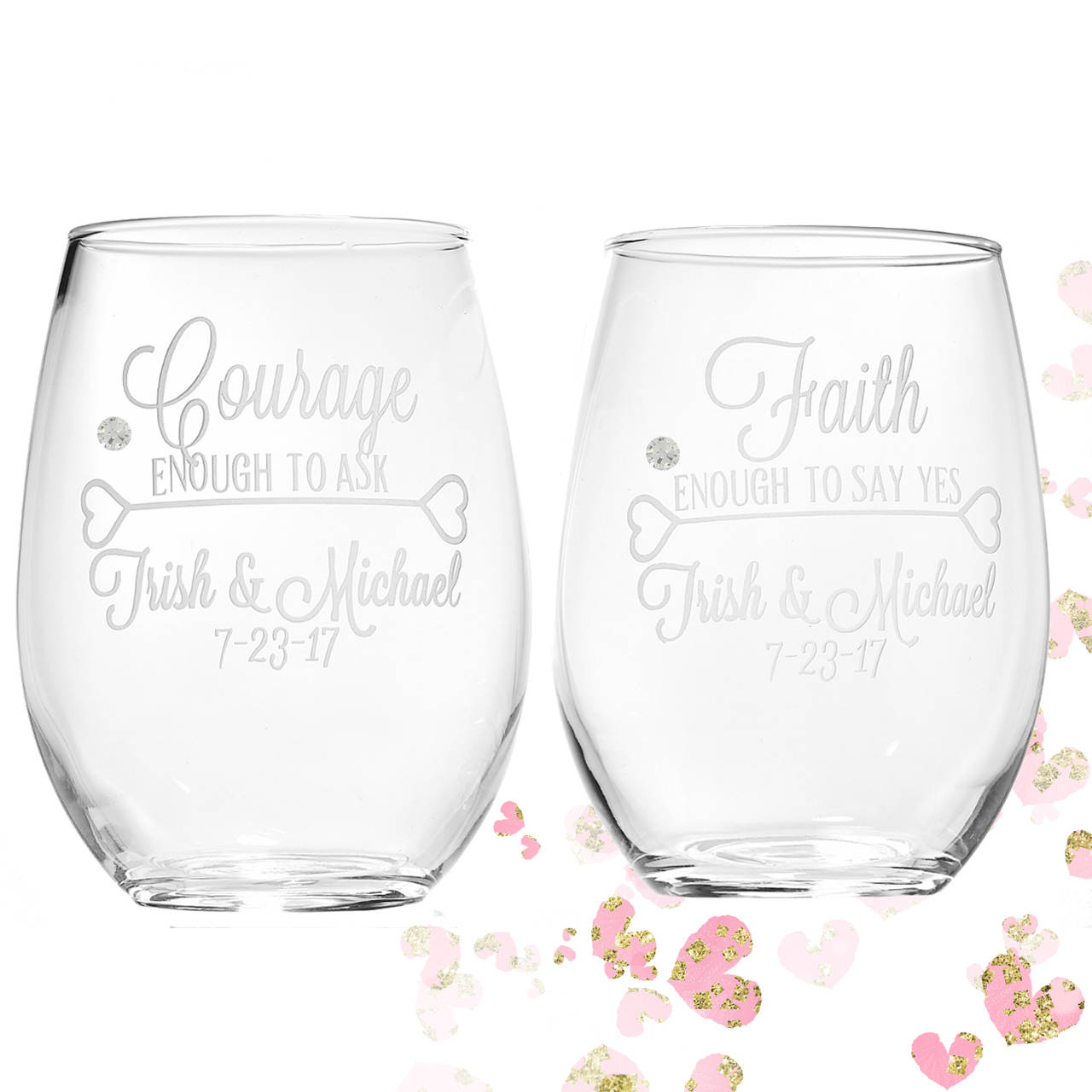 Unique Wedding Couple Gift | Courage Faith Wedding Gift | Wedding Stemless Glasses | Personalized Wedding Gift | Custom Gift Bride Groom