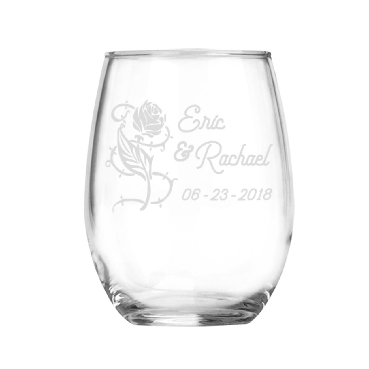 Hand Engraved Stemless Floral Wine Glasses — Love & Victory