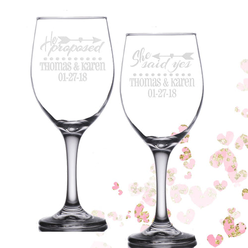 Personalized Engaged Couple Gift He Proposed She Said Yes Wine Glasses | Engagement Gift | Unique Couple Gift | Bridal Shower Glass Set
