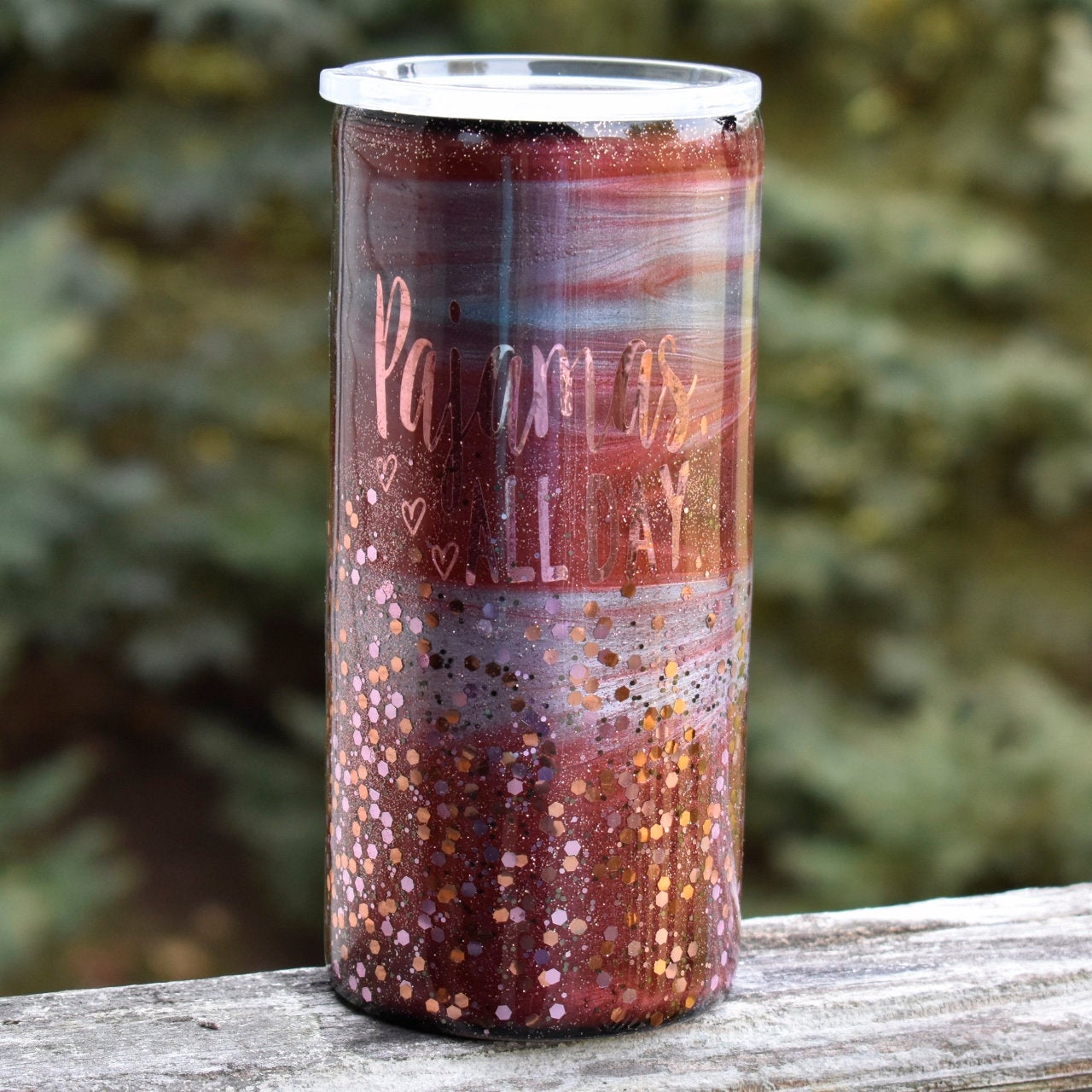 RTS Rose Gold Pajamas All Day 22 oz Tumbler Cups | Gift for Her | Girlfriend Birthday | Unique Glitter Tumbler | Stainless Steel Travel Mug