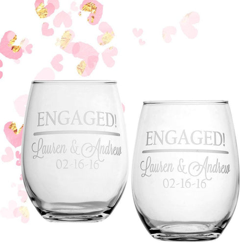 Personalized Engaged Wine Glasses Custom Engagement Gift for Couple