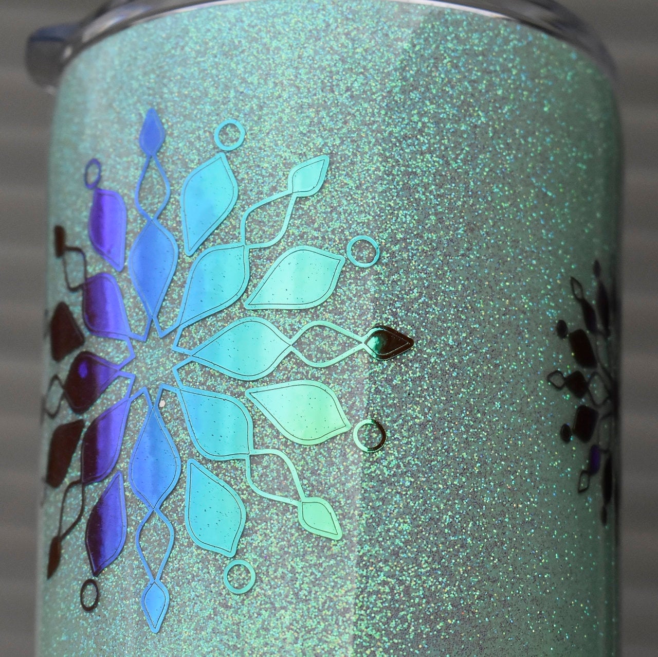 RTS Mandala Mint Ombre Holographic Glitter Tumbler | Gift for Her | Unique Gift | Mandala Design Tumbler