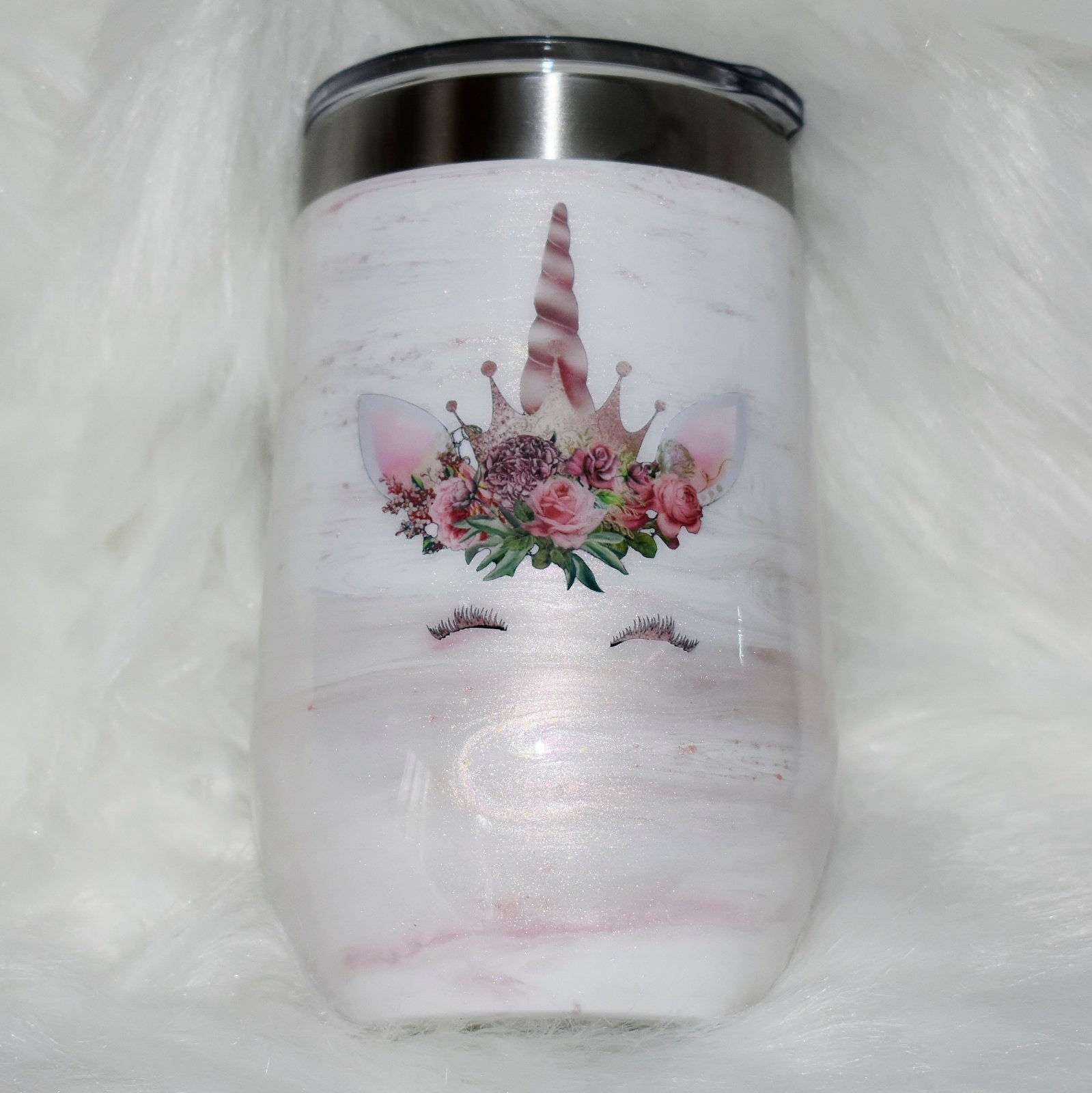 RTS Pearl Mica Unicorn stainless steel wine tumbler | pearl glitter tumbler | glitter wine glass | stemless wine glass  | wine lover gift
