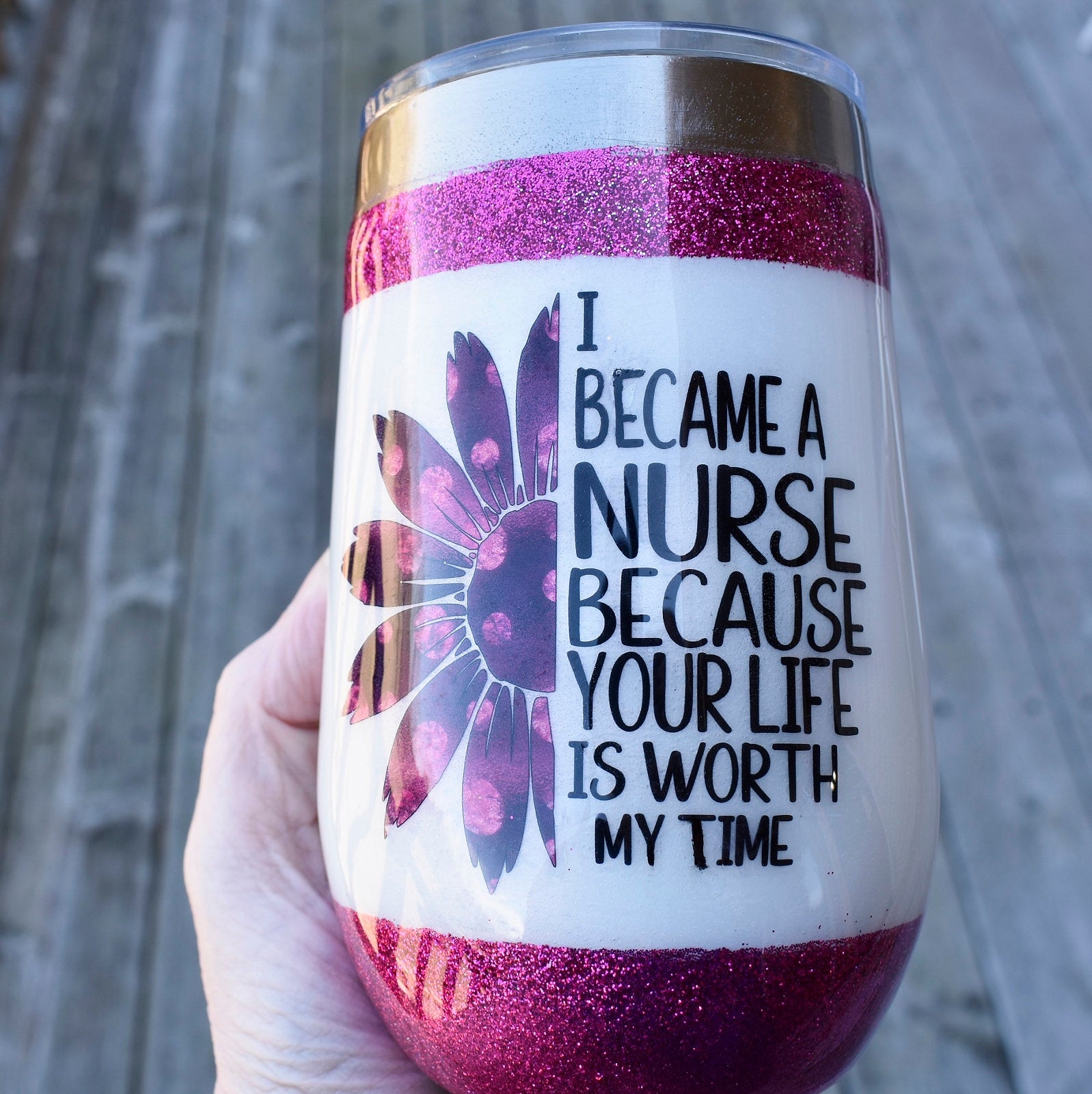 Nurse Theme 16 oz glitter mica wine tumbler | Nurse Graduation Gift | Gift for her | Stainless Steel