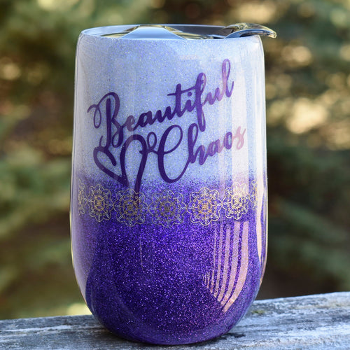 RTS  Beautiful Chaos 16 oz purple glitter wine tumbler | Girlfriend Gift | Birthday Gift | Gift for Mom | Wine Lover | Baby Shower Gift