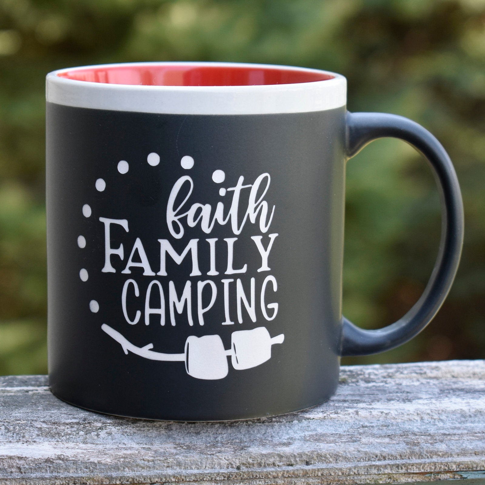Jumbo Chalkboard Faith Family Camping Coffee Mug | Message Coffee Mug | Birthday Gift | Outdoor Lover Gift | Camp Coffee Cup | Camper Mug