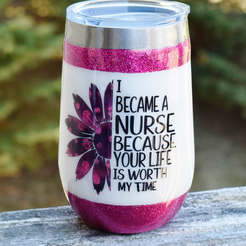 Nurse Theme 16 oz glitter mica wine tumbler | Nurse Graduation Gift | Gift for her | Stainless Steel