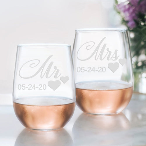 Personalized Stemless Wine glass set, Mr and Mrs, Wedding glasses, Wedding Wine glasses, Mr and Mrs Gift, Mr Mrs glasses, couples wedding gift