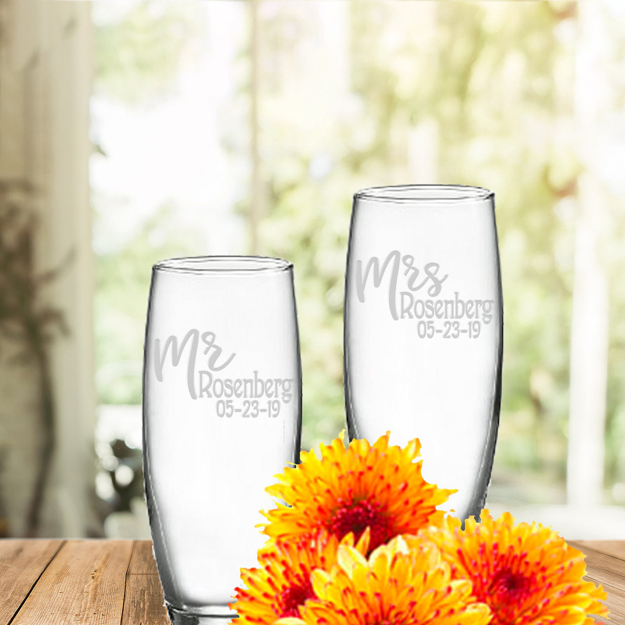 Personalized 9 oz. Stemless Champagne Glass - Wedding